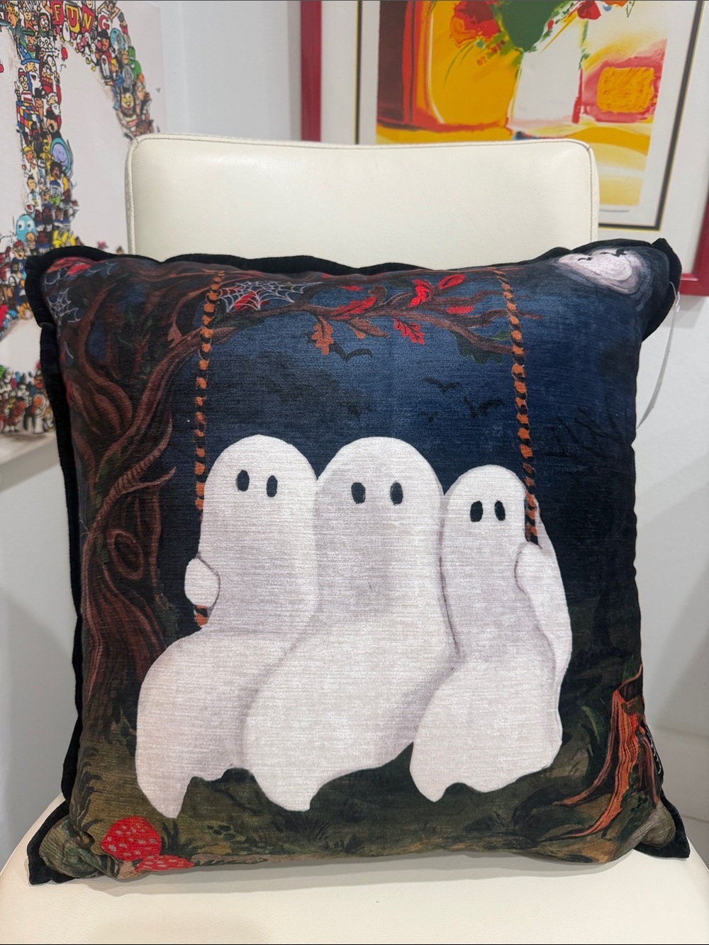 Nicole Miller Halloween Ghost Trio Decorative Pillow in White, Blue, Green